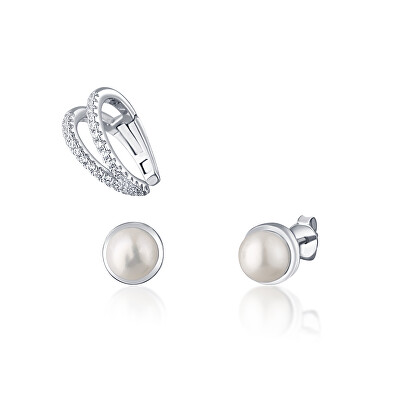 JwL Luxury Pearls - Moderní set pozlacených náušnic (1x záušnice, 2x pecková náušnice) JL0808
