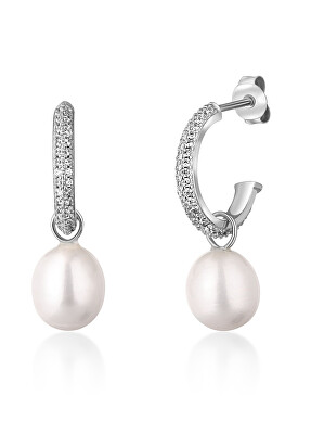 JwL Luxury Pearls - Nádherné stříbrné náušnice kruhy s pravými perlami 2v1 JL0770