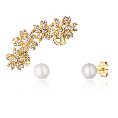JwL Luxury Pearls - Nádherný set pozlátených náušníc (1x záušnice, 2x kôstková náušnice) JL0780