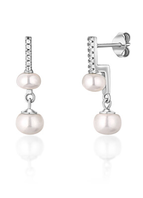 JwL Luxury Pearls - Nápadité stříbrné náušnice s pravými perlami a zirkony JL0773