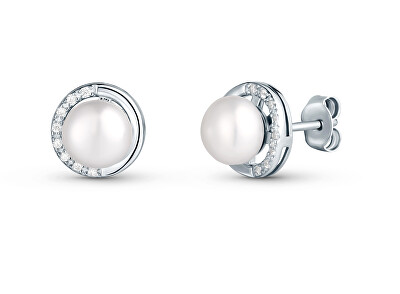 JwL Luxury Pearls - Něžné stříbrné náušnice se zirkony a pravou perlou JL0832