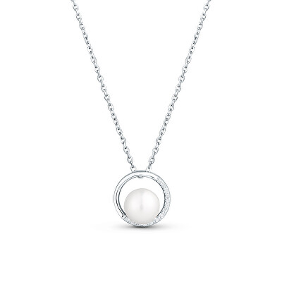 JwL Luxury Pearls - Něžný náhrdelník se zirkony a pravou perlou JL0833 (řetízek, přívěsek)
