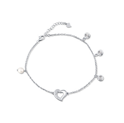 JwL Luxury Pearls - Něžný řetízek na nohu se srdíčkem a perlou JL0806
