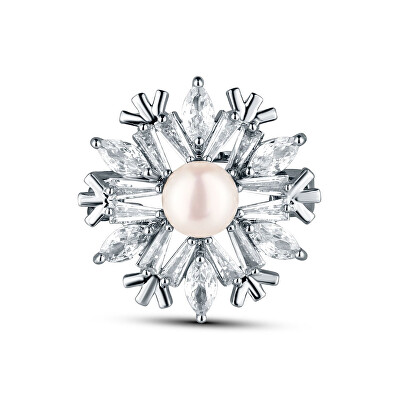 JwL Luxury Pearls - Okouzlující brož ve tvaru sněhové vločky s perlou JL0874