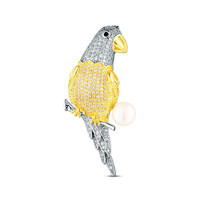 JwL Luxury Pearls - Okouzlující pozlacená brož papoušek s pravou perlou JL0870