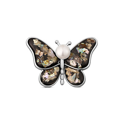 JwL Luxury Pearls - Perlová brož 2v1 s pravou bílou perlou a perletí JL0820