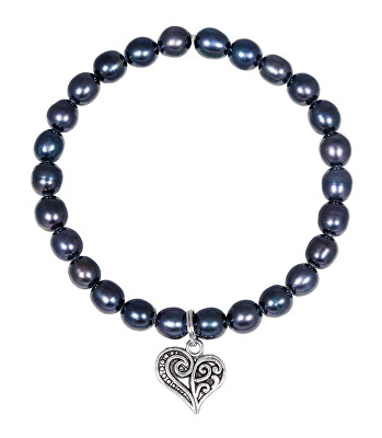 JwL Luxury Pearls - Perlový náramek s kovovým srdíčkem JL0525
