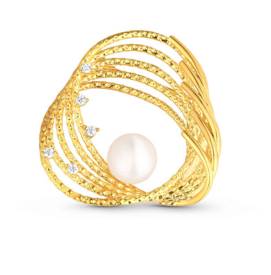 JwL Luxury Pearls - Pozlacená perlová brož s pravou perlou a zirkony JL0846