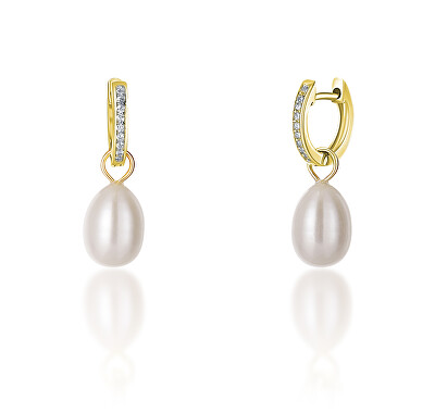 JwL Luxury Pearls - Pozlacené kruhové náušnice á la vévodkyně Kate s pravou perlou a zirkony 3v1 JL0686