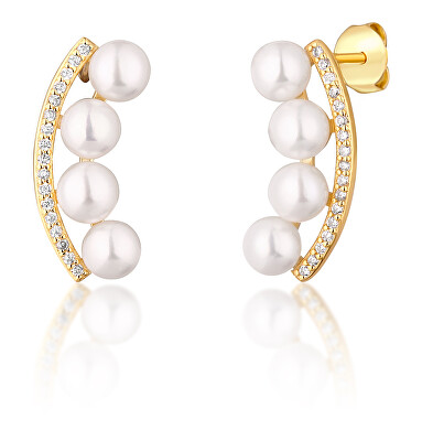 JwL Luxury Pearls - Pozlátené náušnice s riečnymi perlami a zirkónmi JL0745