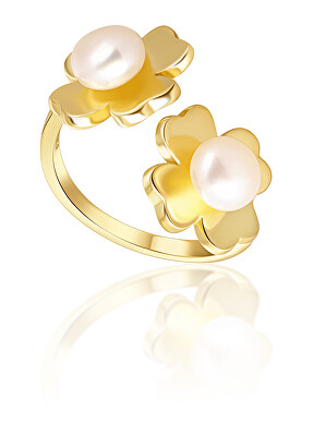 JwL Luxury Pearls - Pozlátený prsteň s pravými perlami Štvorlístok JL0693