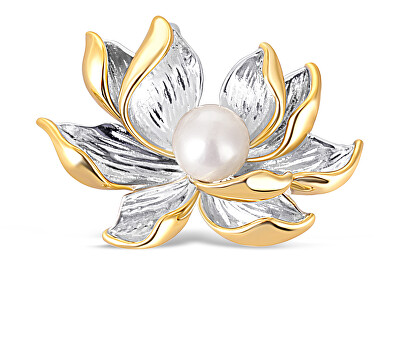 JwL Luxury Pearls - Překrásná bicolor brož s perlou 2v1 Lotosový květ JL0698