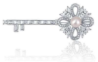 JwL Luxury Pearls - Překrásná brož s perlou 2v1 ve tvaru klíče JL0663