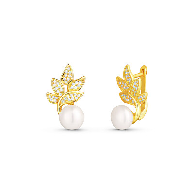 JwL Luxury Pearls - Překrásné pozlacené náušnice s pravými perlami a zirkony JL0827