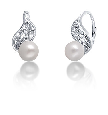 JwL Luxury Pearls - Půvabné stříbrné náušnice s pravou bílou perlou JL0706
