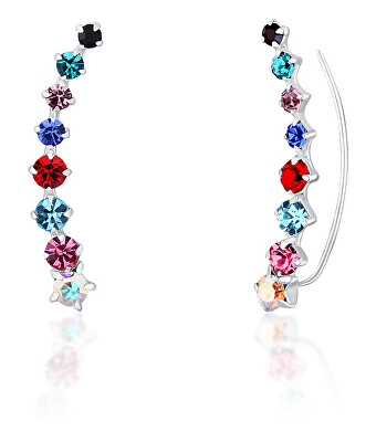 JwL Luxury Pearls - Slušivé podélné náušnice s barevnými krystaly JL0742