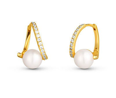 JwL Luxury Pearls - Slušivé pozlacené náušnice s pravou perlou a zirkony JL0850