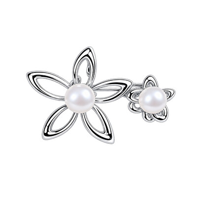 JwL Luxury Pearls - Stříbrná brož Květiny s pravou perlou JL0885