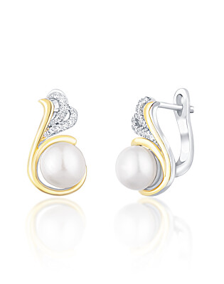 JwL Luxury Pearls - Stříbrné bicolor náušnice s pravými perlami a zirkony JL0720