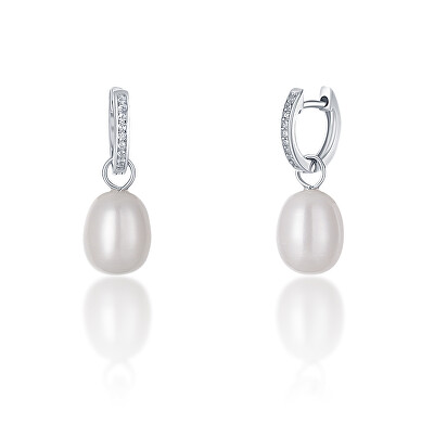 JwL Luxury Pearls - Stříbrné kruhové náušnice á la vévodkyně Kate s pravou perlou a zirkony 3v1 JL0685