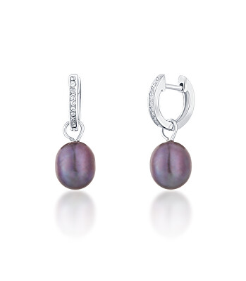 JwL Luxury Pearls - Stříbrné kruhové náušnice á la vévodkyně Kate s pravou perlou a zirkony 3v1 JL0733