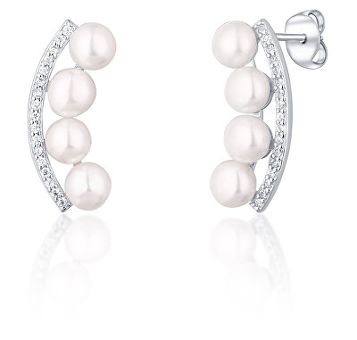 JwL Luxury Pearls - Stříbrné náušnice s říčními perlami a zirkony JL0744