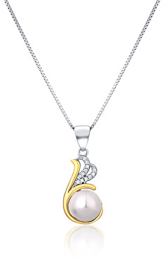 JwL Luxury Pearls - Stříbrný bicolor náhrdelník s pravou perlou a zirkony JL0786 (řetízek, přívěsek)