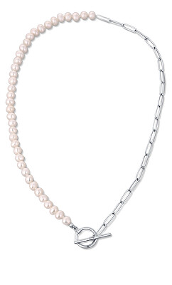 JwL Luxury Pearls - Trendy ocelový náhrdelník s pravými říčními perlami JL0788