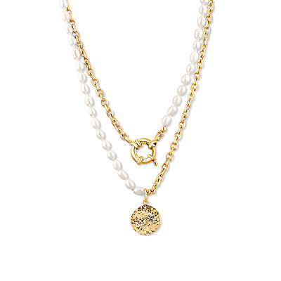 JwL Luxury Pearls - Stylový pozlacený náhrdelník s pravými říčními perlami JL0798