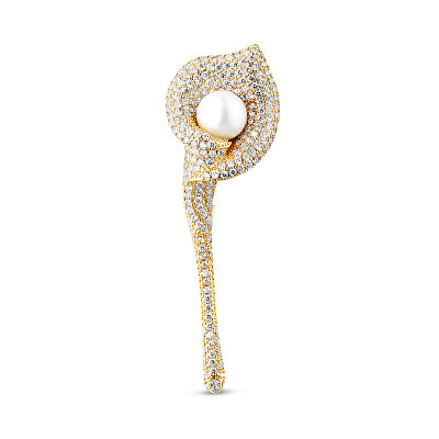 JwL Luxury Pearls - Třpytivá pozlacená brož 2v1 Květina Kala JL0815