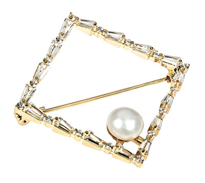 JwL Luxury Pearls - Třpytivá pozlacená brož s pravou perlou JL0520