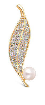 JwL Luxury Pearls - Zářivá perlová brož Lísteček JL0700