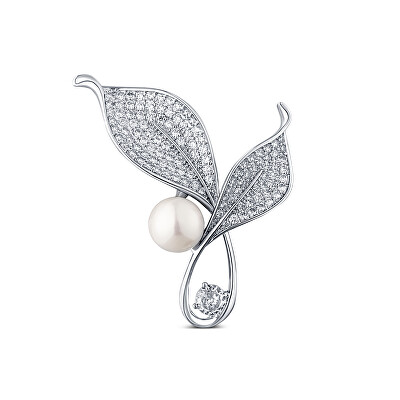 JwL Luxury Pearls - Zářivá perlová brož s krystaly Lístky 2v1 JL0818