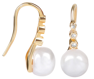 JwL Luxury Pearls - Zlacené stříbrné visací náušnice s pravou perlou JL0411