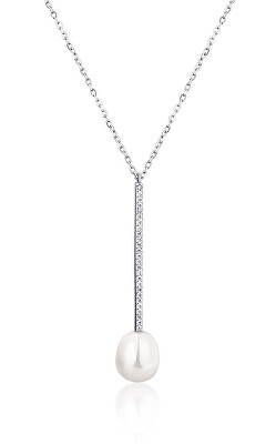 JVD - Elegantní stříbrný náhrdelník s čirými zirkony a perlou SVLN0343XD2P145