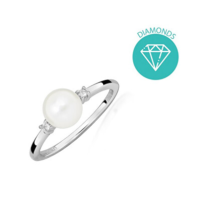 JVD - Elegantní stříbrný prsten s perlou a brilianty SVLR0510SH8P1