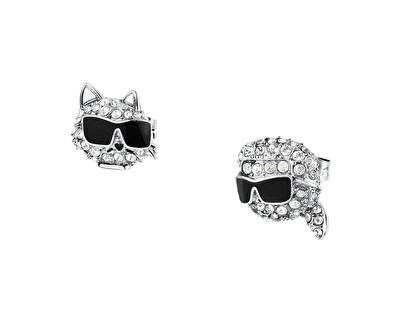 Karl Lagerfeld - Asymetrické náušnice s krystaly Karl a Choupette Charms KLAYD42