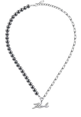Karl Lagerfeld - Fashion náhrdelník s černými perlami Pearl KLAYR02