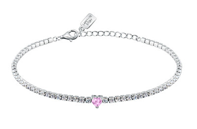 La Petite Story - Stříbrný tenisový náramek s růžovým srdíčkem LPS05AWV38