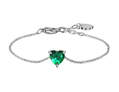 Luca Barra - Krásny oceľový náramok so zeleným srdiečkom BK2767