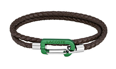 Lacoste - Hnědý pletený náramek z kůže Matt 2040314