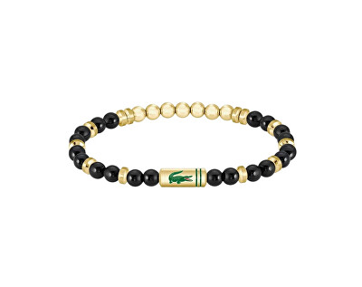 Lacoste - Pozlacený korálkový náramek s onyxem Matchpoint 2040593