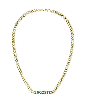 Lacoste - Výrazný pozlacený náhrdelník z oceli Script 2040475