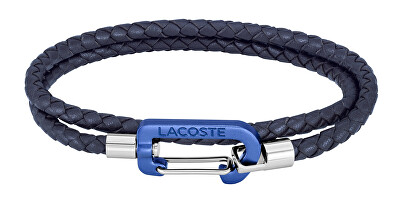 Lacoste - Tmavě modrý pletený náramek z kůže Matt 2040315