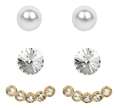 Levien - Náušnice Set Ear Cuff 4 v 1 Gold Crystal White