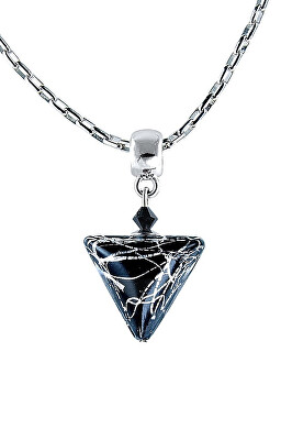 Lampglas - Elegantní náhrdelník Black Marble Triangle s ryzím stříbrem v perle Lampglas NTA2