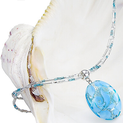 Lampglas - Elegantní náhrdelník Blue Lace s perlou Lampglas s ryzím stříbrem NP4