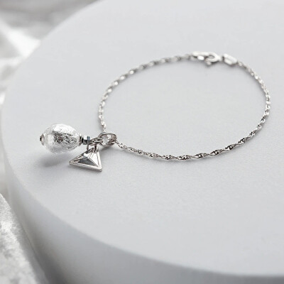 Lampglas - Elegantní náramek Moon Nude s ryzím stříbrem v perle Lampglas BNM4/AG/RHO