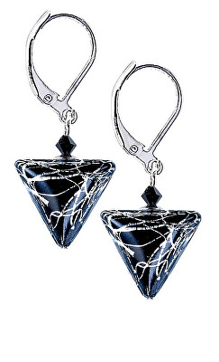 Lampglas - Elegantní náušnice Black Marble Triangle s ryzím stříbrem v perlách Lampglas ETA2