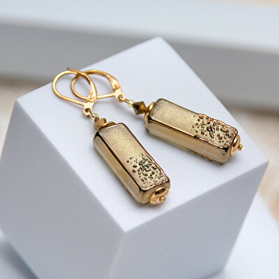 Lampglas - Náušnice s originálními perlami Golden Amulet Lampglas ECV2